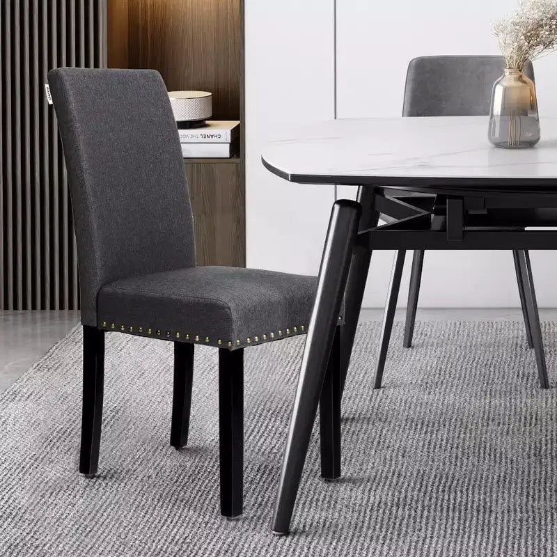 Costway Set di 2 Sedie da Pranzo in Tessuto Rivestite con Rifiniture a Borchie