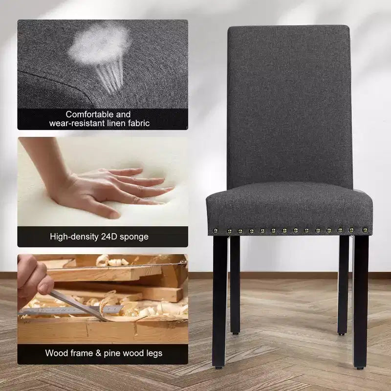 Costway Set di 2 Sedie da Pranzo in Tessuto Rivestite con Rifiniture a Borchie