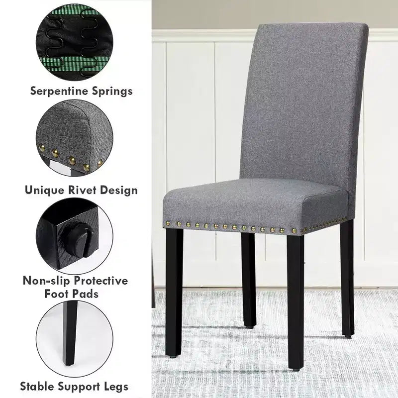 Costway Set di 2 Sedie da Pranzo in Tessuto Rivestite con Rifiniture a Borchie