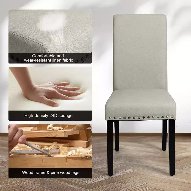 Costway Set di 2 Sedie da Pranzo in Tessuto Rivestite con Rifiniture a Borchie