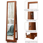 Costway Armadietto Portagioie Girevole a 360 Gradi 2-in-1, Organizzatore a Specchio con Serratura, Bianco/Nero/Marrone Scuro/Grigio/Blu/Rosa/Viola/Grigio Scuro