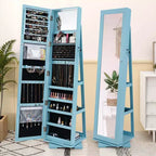 Costway Armadietto Portagioie Girevole a 360 Gradi 2-in-1, Organizzatore a Specchio con Serratura, Bianco/Nero/Marrone Scuro/Grigio/Blu/Rosa/Viola/Grigio Scuro