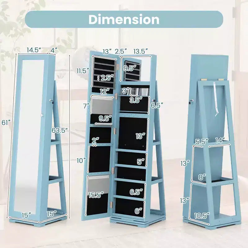 Costway Armadietto Portagioie Girevole a 360 Gradi 2-in-1, Organizzatore a Specchio con Serratura, Bianco/Nero/Marrone Scuro/Grigio/Blu/Rosa/Viola/Grigio Scuro