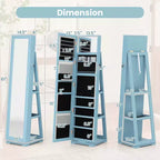 Costway Armadietto Portagioie Girevole a 360 Gradi 2-in-1, Organizzatore a Specchio con Serratura, Bianco/Nero/Marrone Scuro/Grigio/Blu/Rosa/Viola/Grigio Scuro