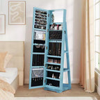 Costway Armadietto Portagioie Girevole a 360 Gradi 2-in-1, Organizzatore a Specchio con Serratura, Bianco/Nero/Marrone Scuro/Grigio/Blu/Rosa/Viola/Grigio Scuro