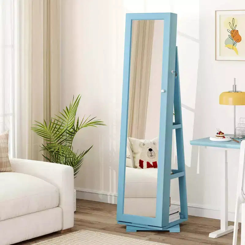 Costway Armadietto Portagioie Girevole a 360 Gradi 2-in-1, Organizzatore a Specchio con Serratura, Bianco/Nero/Marrone Scuro/Grigio/Blu/Rosa/Viola/Grigio Scuro
