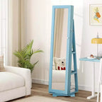 Costway Armadietto Portagioie Girevole a 360 Gradi 2-in-1, Organizzatore a Specchio con Serratura, Bianco/Nero/Marrone Scuro/Grigio/Blu/Rosa/Viola/Grigio Scuro
