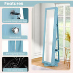 Costway Armadietto Portagioie Girevole a 360 Gradi 2-in-1, Organizzatore a Specchio con Serratura, Bianco/Nero/Marrone Scuro/Grigio/Blu/Rosa/Viola/Grigio Scuro