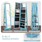 Costway Armadietto Portagioie Girevole a 360 Gradi 2-in-1, Organizzatore a Specchio con Serratura, Bianco/Nero/Marrone Scuro/Grigio/Blu/Rosa/Viola/Grigio Scuro