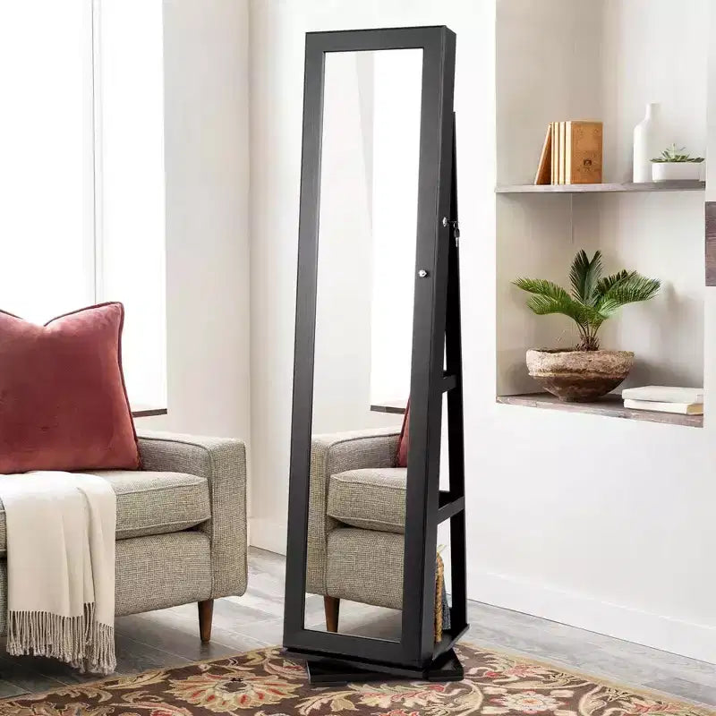 Costway Armadietto Portagioie Girevole a 360 Gradi 2-in-1, Organizzatore a Specchio con Serratura, Bianco/Nero/Marrone Scuro/Grigio/Blu/Rosa/Viola/Grigio Scuro