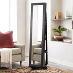 Costway Armadietto Portagioie Girevole a 360 Gradi 2-in-1, Organizzatore a Specchio con Serratura, Bianco/Nero/Marrone Scuro/Grigio/Blu/Rosa/Viola/Grigio Scuro