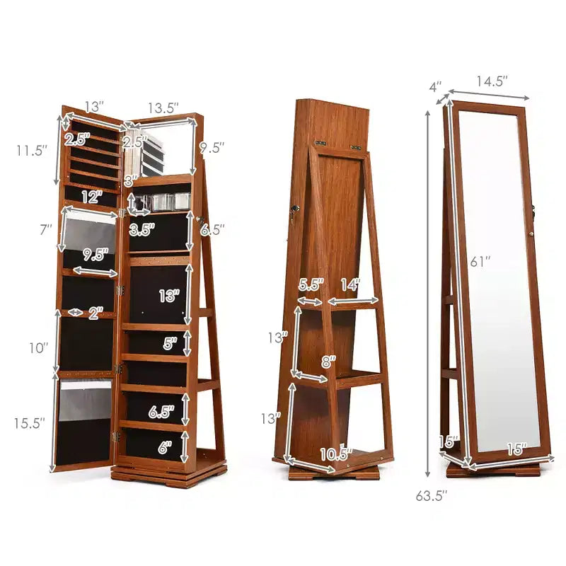Costway Armadietto Portagioie Girevole a 360 Gradi 2-in-1, Organizzatore a Specchio con Serratura, Bianco/Nero/Marrone Scuro/Grigio/Blu/Rosa/Viola/Grigio Scuro