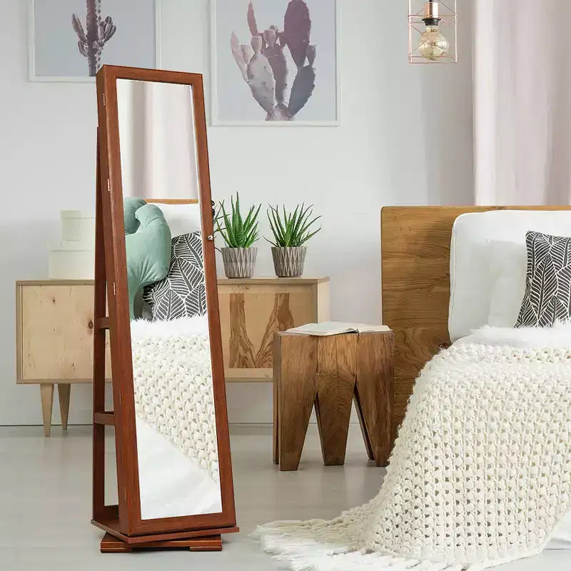 Costway Armadietto Portagioie Girevole a 360 Gradi 2-in-1, Organizzatore a Specchio con Serratura, Bianco/Nero/Marrone Scuro/Grigio/Blu/Rosa/Viola/Grigio Scuro