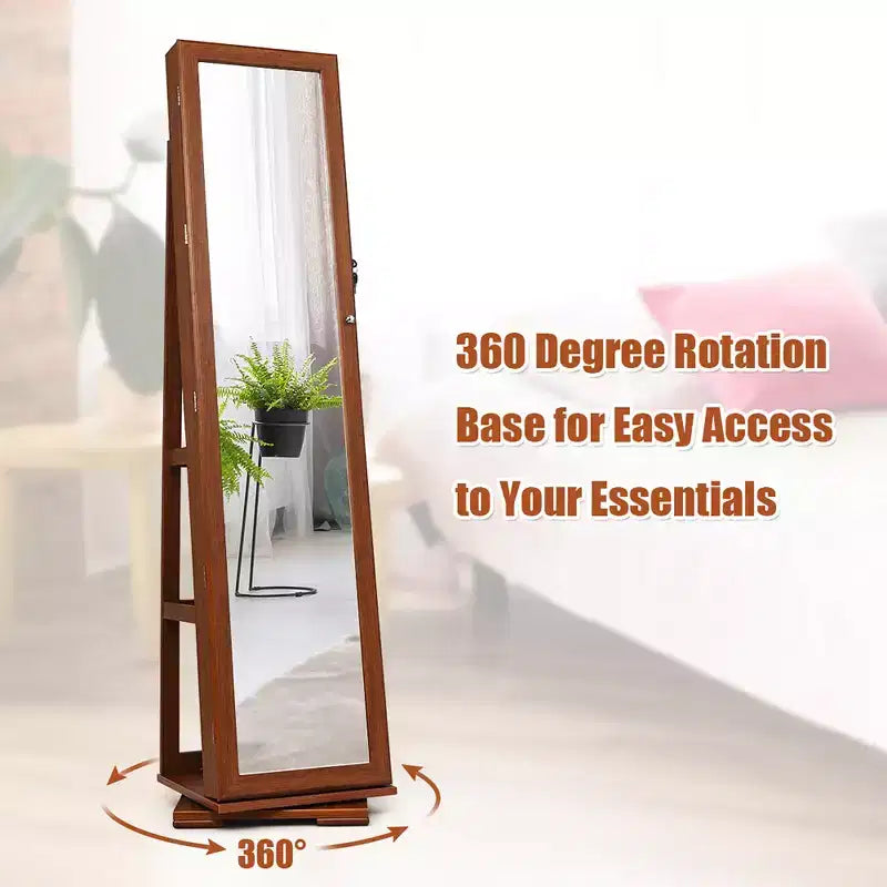 Costway Armadietto Portagioie Girevole a 360 Gradi 2-in-1, Organizzatore a Specchio con Serratura, Bianco/Nero/Marrone Scuro/Grigio/Blu/Rosa/Viola/Grigio Scuro