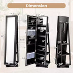 Costway Armadietto Portagioie Girevole a 360 Gradi 2-in-1, Organizzatore a Specchio con Serratura, Bianco/Nero/Marrone Scuro/Grigio/Blu/Rosa/Viola/Grigio Scuro