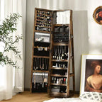 Costway Armadietto Portagioie Girevole a 360 Gradi 2-in-1, Organizzatore a Specchio con Serratura, Bianco/Nero/Marrone Scuro/Grigio/Blu/Rosa/Viola/Grigio Scuro