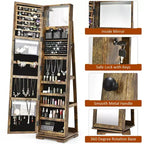Costway Armadietto Portagioie Girevole a 360 Gradi 2-in-1, Organizzatore a Specchio con Serratura, Bianco/Nero/Marrone Scuro/Grigio/Blu/Rosa/Viola/Grigio Scuro