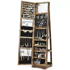 Costway Armadietto Portagioie Girevole a 360 Gradi 2-in-1, Organizzatore a Specchio con Serratura, Bianco/Nero/Marrone Scuro/Grigio/Blu/Rosa/Viola/Grigio Scuro