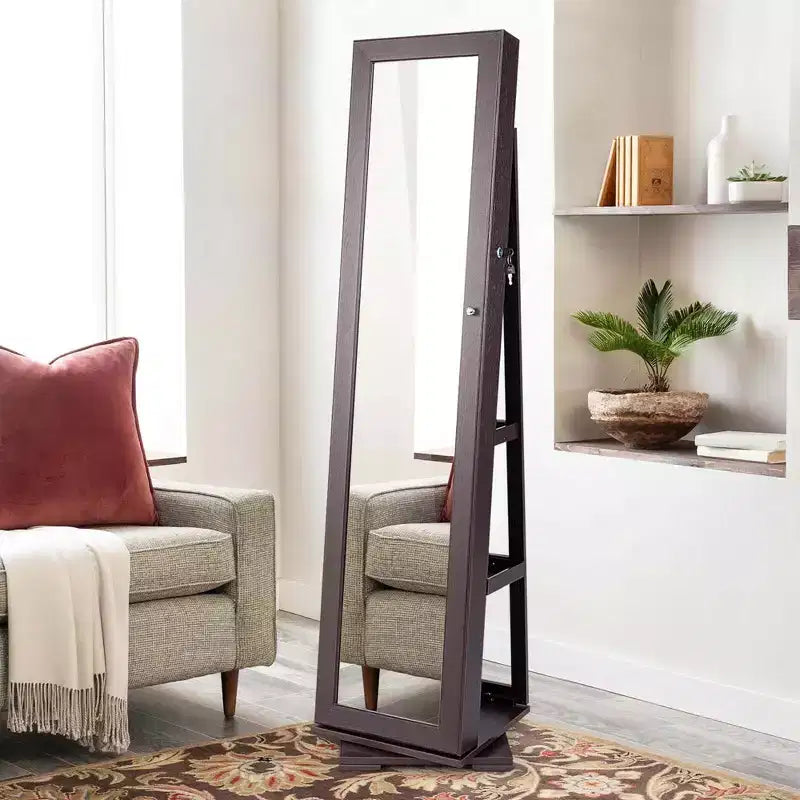 Costway Armadietto Portagioie Girevole a 360 Gradi 2-in-1, Organizzatore a Specchio con Serratura, Bianco/Nero/Marrone Scuro/Grigio/Blu/Rosa/Viola/Grigio Scuro