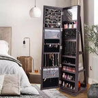 Costway Armadietto Portagioie Girevole a 360 Gradi 2-in-1, Organizzatore a Specchio con Serratura, Bianco/Nero/Marrone Scuro/Grigio/Blu/Rosa/Viola/Grigio Scuro