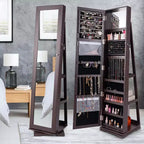 Costway Armadietto Portagioie Girevole a 360 Gradi 2-in-1, Organizzatore a Specchio con Serratura, Bianco/Nero/Marrone Scuro/Grigio/Blu/Rosa/Viola/Grigio Scuro