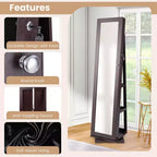 Costway Armadietto Portagioie Girevole a 360 Gradi 2-in-1, Organizzatore a Specchio con Serratura, Bianco/Nero/Marrone Scuro/Grigio/Blu/Rosa/Viola/Grigio Scuro
