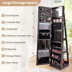 Costway Armadietto Portagioie Girevole a 360 Gradi 2-in-1, Organizzatore a Specchio con Serratura, Bianco/Nero/Marrone Scuro/Grigio/Blu/Rosa/Viola/Grigio Scuro