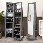 Costway Armadietto Portagioie Girevole a 360 Gradi 2-in-1, Organizzatore a Specchio con Serratura, Bianco/Nero/Marrone Scuro/Grigio/Blu/Rosa/Viola/Grigio Scuro
