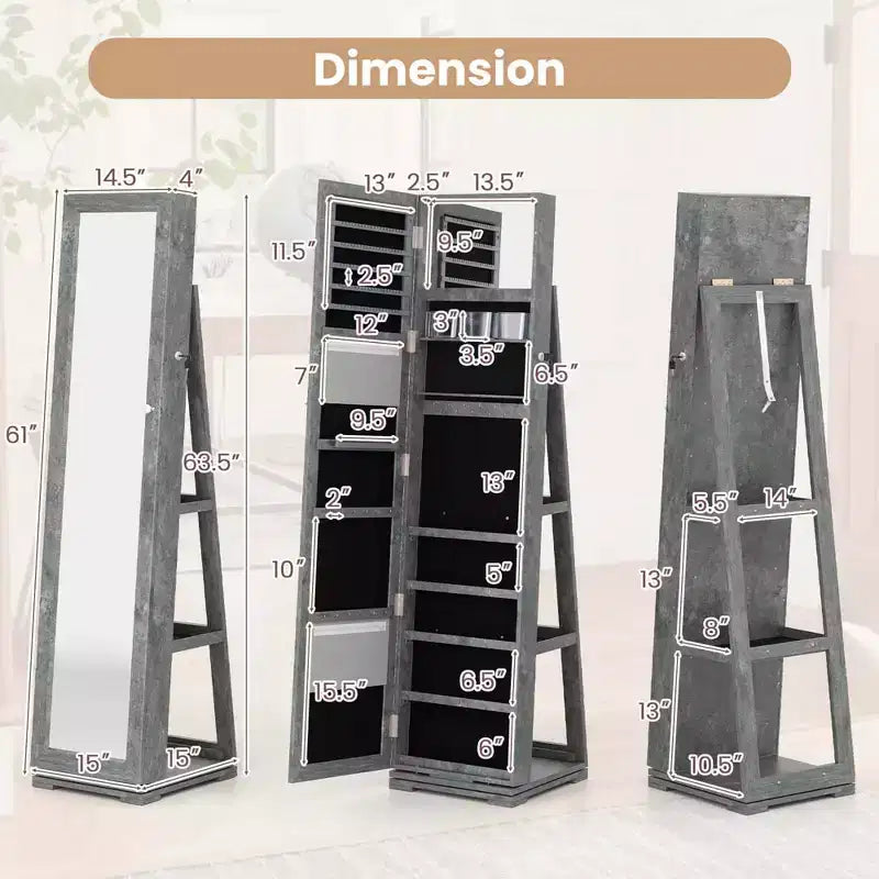 Costway Armadietto Portagioie Girevole a 360 Gradi 2-in-1, Organizzatore a Specchio con Serratura, Bianco/Nero/Marrone Scuro/Grigio/Blu/Rosa/Viola/Grigio Scuro