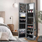 Costway Armadietto Portagioie Girevole a 360 Gradi 2-in-1, Organizzatore a Specchio con Serratura, Bianco/Nero/Marrone Scuro/Grigio/Blu/Rosa/Viola/Grigio Scuro