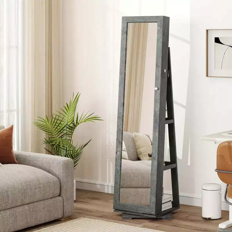 Costway Armadietto Portagioie Girevole a 360 Gradi 2-in-1, Organizzatore a Specchio con Serratura, Bianco/Nero/Marrone Scuro/Grigio/Blu/Rosa/Viola/Grigio Scuro