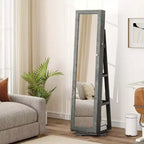 Costway Armadietto Portagioie Girevole a 360 Gradi 2-in-1, Organizzatore a Specchio con Serratura, Bianco/Nero/Marrone Scuro/Grigio/Blu/Rosa/Viola/Grigio Scuro