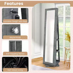 Costway Armadietto Portagioie Girevole a 360 Gradi 2-in-1, Organizzatore a Specchio con Serratura, Bianco/Nero/Marrone Scuro/Grigio/Blu/Rosa/Viola/Grigio Scuro