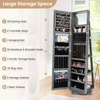 Costway Armadietto Portagioie Girevole a 360 Gradi 2-in-1, Organizzatore a Specchio con Serratura, Bianco/Nero/Marrone Scuro/Grigio/Blu/Rosa/Viola/Grigio Scuro