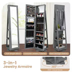 Costway Armadietto Portagioie Girevole a 360 Gradi 2-in-1, Organizzatore a Specchio con Serratura, Bianco/Nero/Marrone Scuro/Grigio/Blu/Rosa/Viola/Grigio Scuro