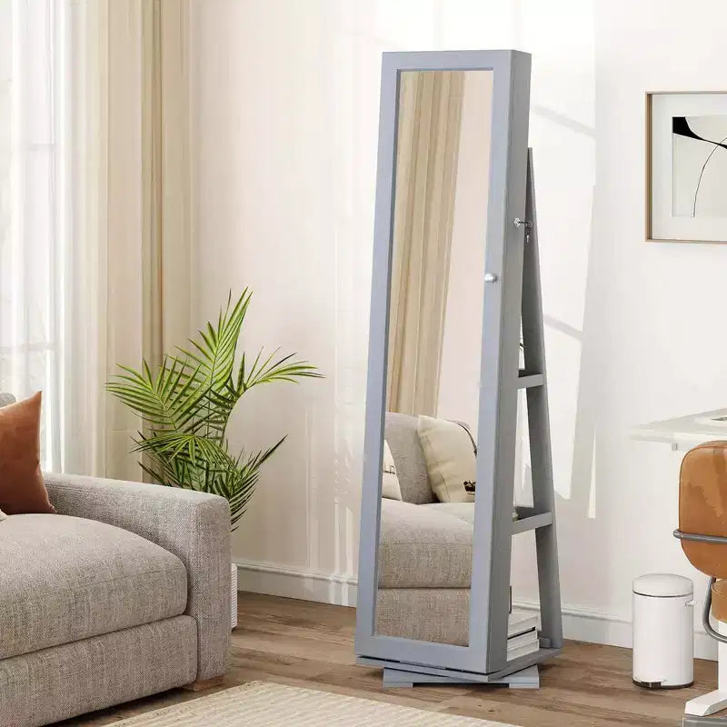 Costway Armadietto Portagioie Girevole a 360 Gradi 2-in-1, Organizzatore a Specchio con Serratura, Bianco/Nero/Marrone Scuro/Grigio/Blu/Rosa/Viola/Grigio Scuro