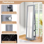 Costway Armadietto Portagioie Girevole a 360 Gradi 2-in-1, Organizzatore a Specchio con Serratura, Bianco/Nero/Marrone Scuro/Grigio/Blu/Rosa/Viola/Grigio Scuro
