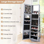 Costway Armadietto Portagioie Girevole a 360 Gradi 2-in-1, Organizzatore a Specchio con Serratura, Bianco/Nero/Marrone Scuro/Grigio/Blu/Rosa/Viola/Grigio Scuro