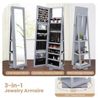 Costway Armadietto Portagioie Girevole a 360 Gradi 2-in-1, Organizzatore a Specchio con Serratura, Bianco/Nero/Marrone Scuro/Grigio/Blu/Rosa/Viola/Grigio Scuro