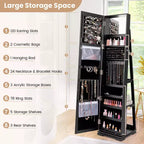 Costway Armadietto Portagioie Girevole a 360 Gradi 2-in-1, Organizzatore a Specchio con Serratura, Bianco/Nero/Marrone Scuro/Grigio/Blu/Rosa/Viola/Grigio Scuro