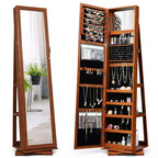 Costway Armadietto Portagioie Girevole a 360 Gradi 2-in-1, Organizzatore a Specchio con Serratura, Bianco/Nero/Marrone Scuro/Grigio/Blu/Rosa/Viola/Grigio Scuro