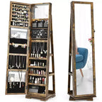 Costway Armadietto Portagioie Girevole a 360 Gradi 2-in-1, Organizzatore a Specchio con Serratura, Bianco/Nero/Marrone Scuro/Grigio/Blu/Rosa/Viola/Grigio Scuro