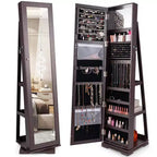 Costway Armadietto Portagioie Girevole a 360 Gradi 2-in-1, Organizzatore a Specchio con Serratura, Bianco/Nero/Marrone Scuro/Grigio/Blu/Rosa/Viola/Grigio Scuro