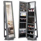 Costway Armadietto Portagioie Girevole a 360 Gradi 2-in-1, Organizzatore a Specchio con Serratura, Bianco/Nero/Marrone Scuro/Grigio/Blu/Rosa/Viola/Grigio Scuro