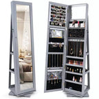 Costway Armadietto Portagioie Girevole a 360 Gradi 2-in-1, Organizzatore a Specchio con Serratura, Bianco/Nero/Marrone Scuro/Grigio/Blu/Rosa/Viola/Grigio Scuro