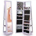 Costway Armadietto Portagioie Girevole a 360 Gradi 2-in-1, Organizzatore a Specchio con Serratura, Bianco/Nero/Marrone Scuro/Grigio/Blu/Rosa/Viola/Grigio Scuro