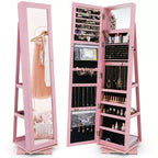 Costway Armadietto Portagioie Girevole a 360 Gradi 2-in-1, Organizzatore a Specchio con Serratura, Bianco/Nero/Marrone Scuro/Grigio/Blu/Rosa/Viola/Grigio Scuro