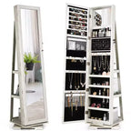 Costway Armadietto Portagioie Girevole a 360 Gradi 2-in-1, Organizzatore a Specchio con Serratura, Bianco/Nero/Marrone Scuro/Grigio/Blu/Rosa/Viola/Grigio Scuro