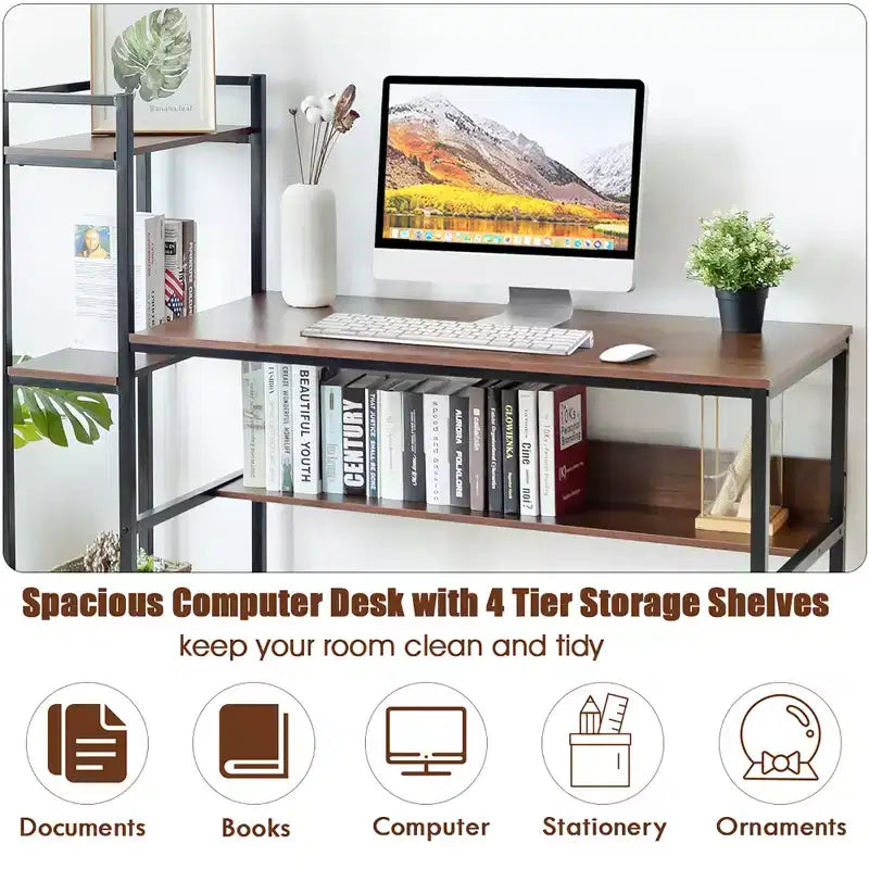 Scrivania multi-funzione Costway con ripiani a 4 livelli
