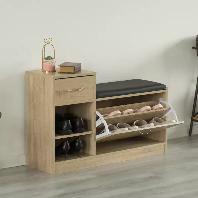 Panca scarpiera in legno Basicwise da ingresso con cuscino